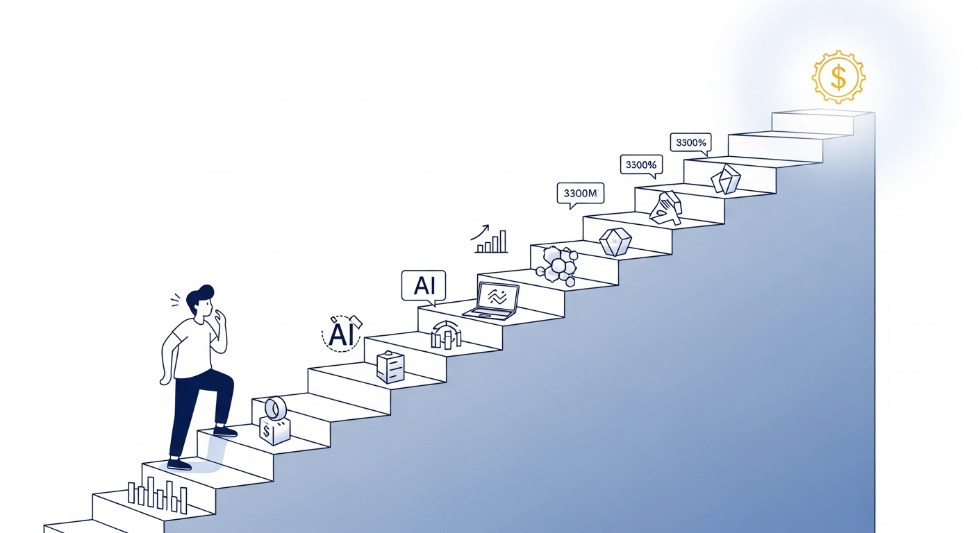 画像は「AI副業で段階的に収益化へ進むプロセス」を示すビジュアル。